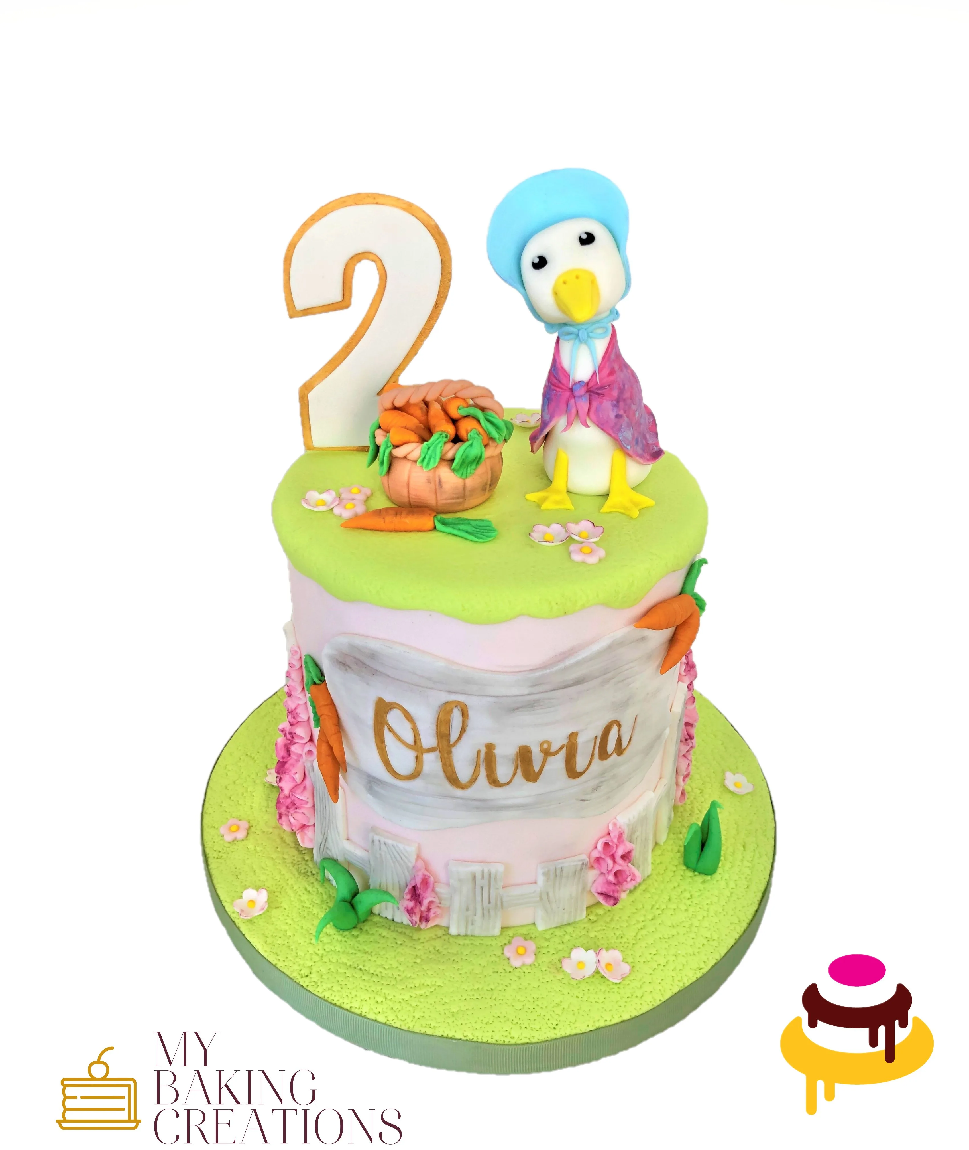 Custom Jemima Puddle Duck themed birthday cake Bay Area bakery
